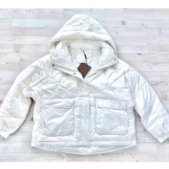 *read* New Gentle Herd High‎ Shine Hooded Puffer Jacket | Pearl White Large - Picture 1 of 11